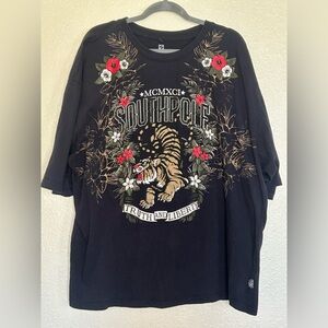 Southpole Black Graphic T-Shirt for men with Tiger and Floral Design Size 4XB